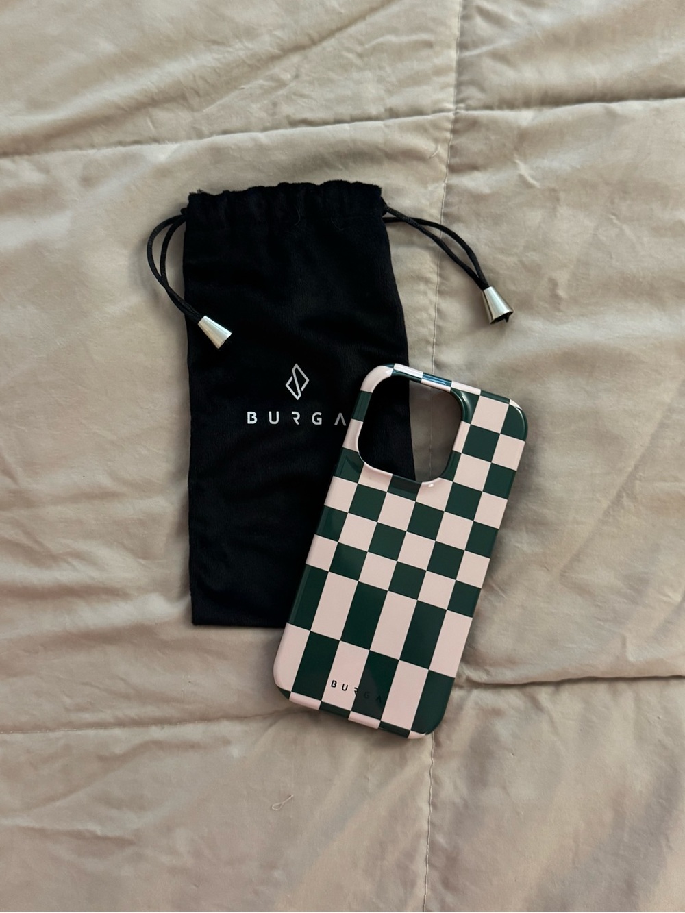 Burga Green & White Checkerboard iPhone 15 Pro Case